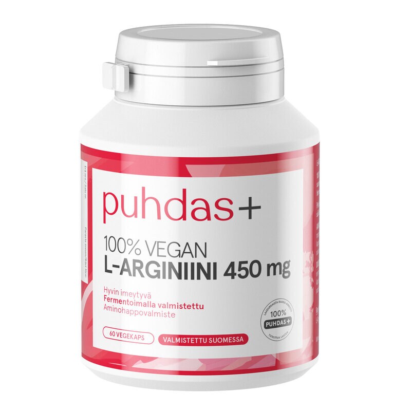 Puhdas+ L-Arginiini 450 mg 100% Vegan 60 kaps