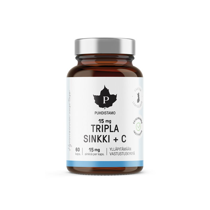 Puhdistamo Tripla Sinkki + C 15 mg, 60 kaps