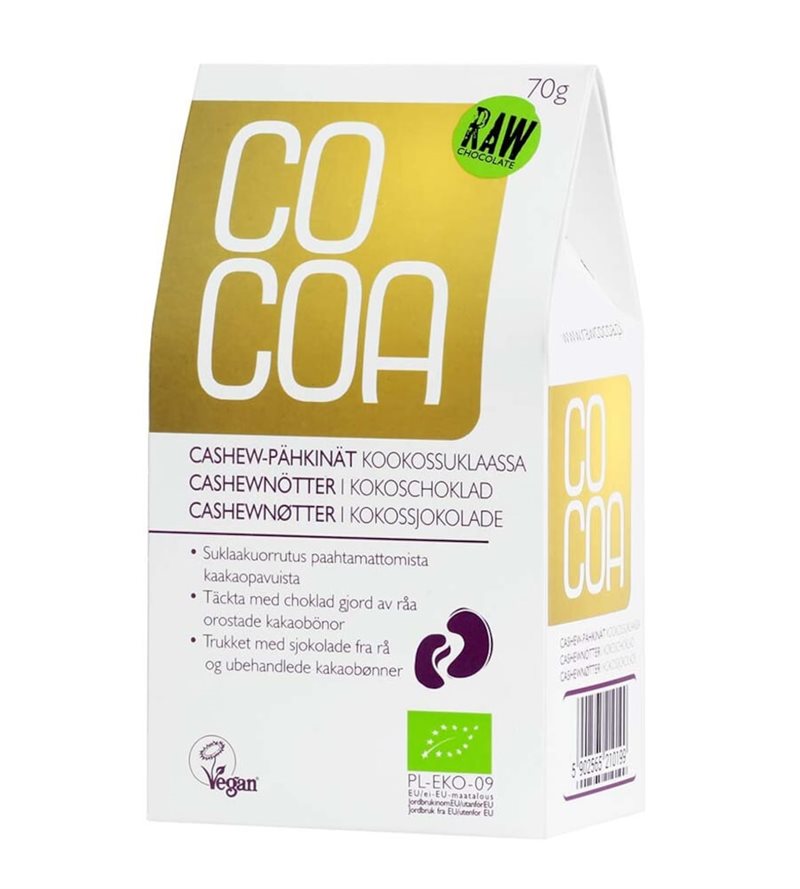 Cocoa Raw Cashew-pähkinät kookossuklaassa, luomu