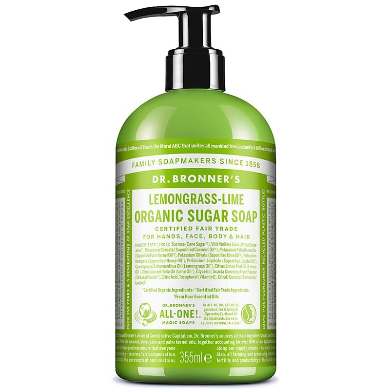 Dr Bronner's Sugar Lemongrass-Lime Pumpsoap saippua pumppupullossa