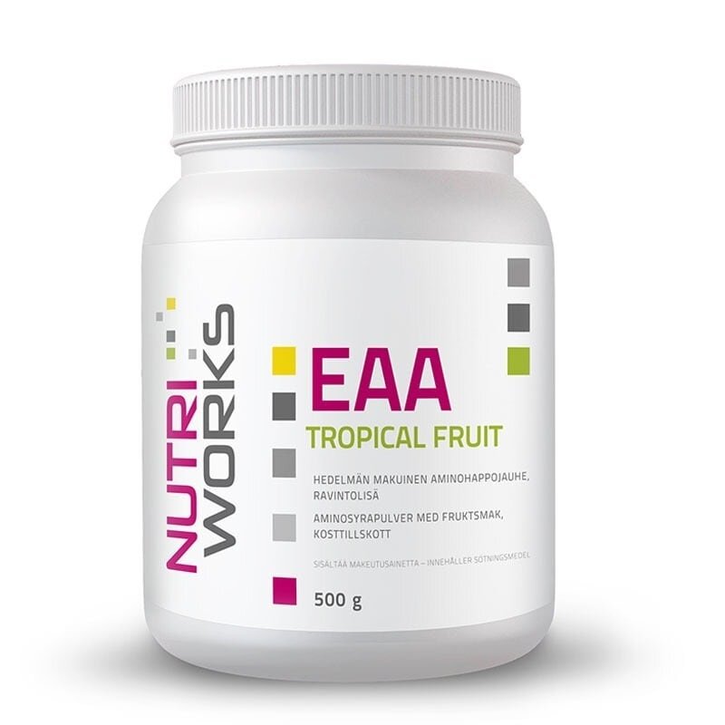 Nutri Works EAA, stevia, Tropical Fruit, aminohappojauhe 500 g