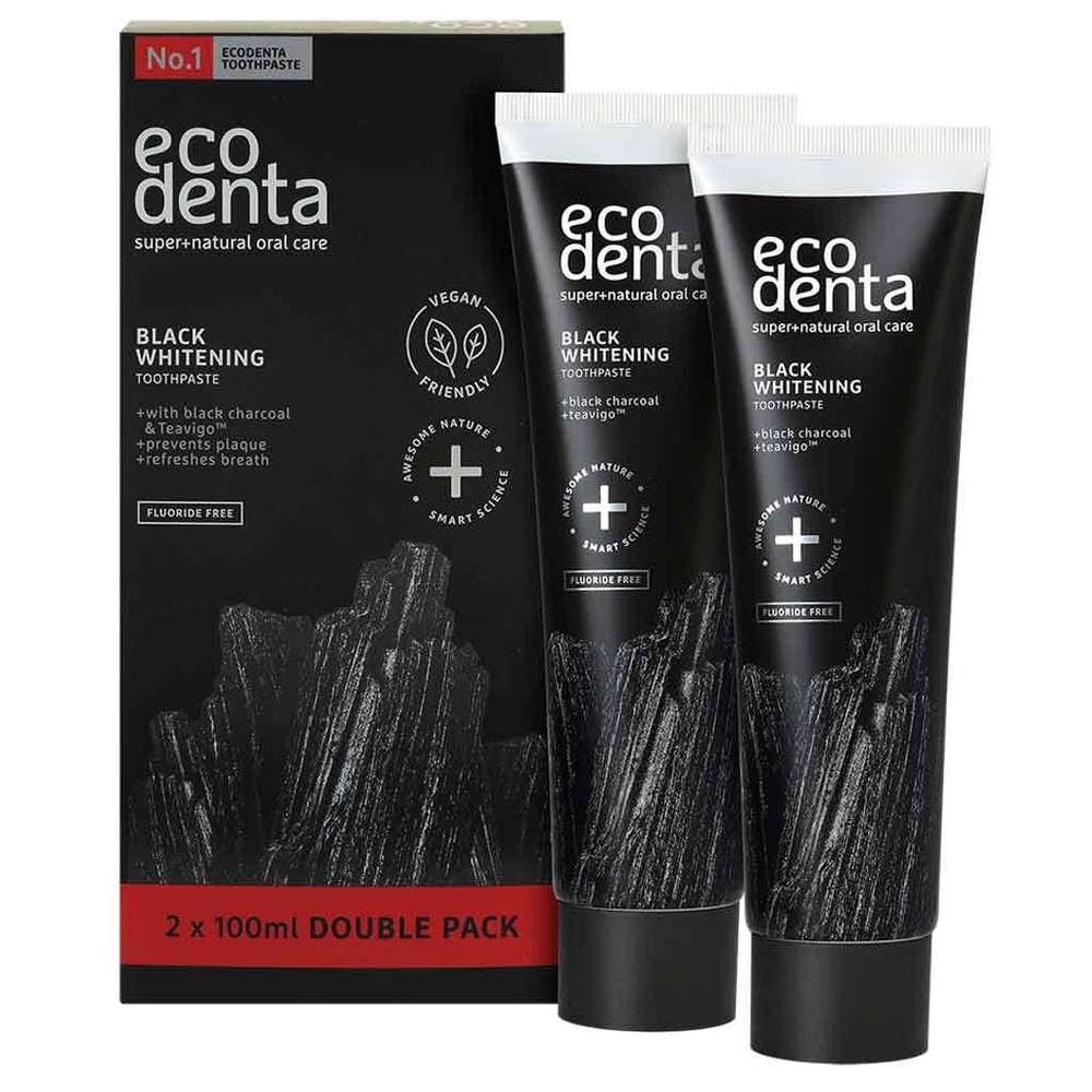 Ecodenta Musta Luonnollisesti Valkaiseva Hiilihammastahna  2x 100 ml
