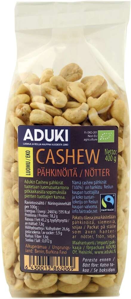Cashewpähkinä, luomu, Reilu kauppa