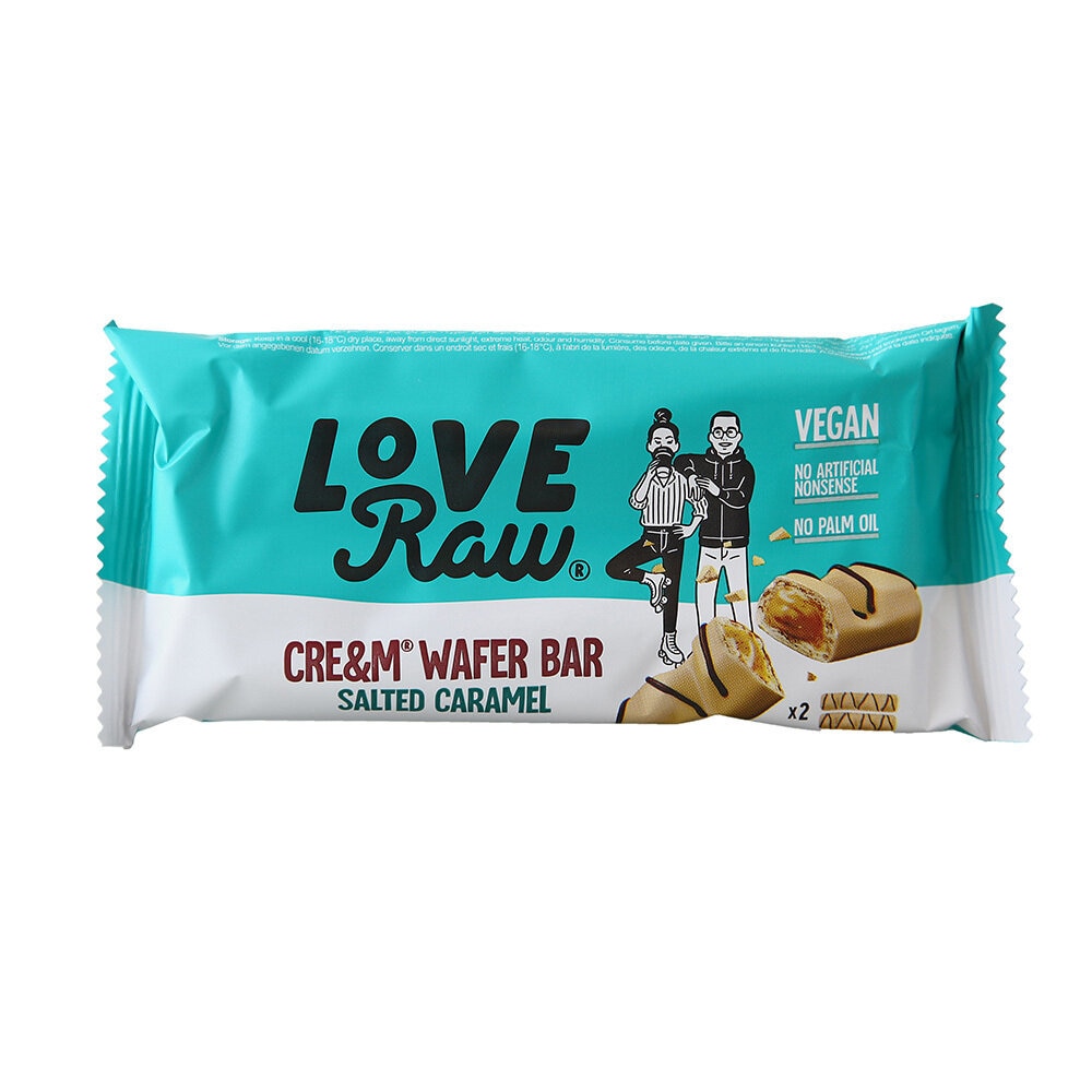 Love Raw Cre&m Wafer Bar salted caramal suolainen kinuski 45g PARASTA ENNEN 5.7.2022