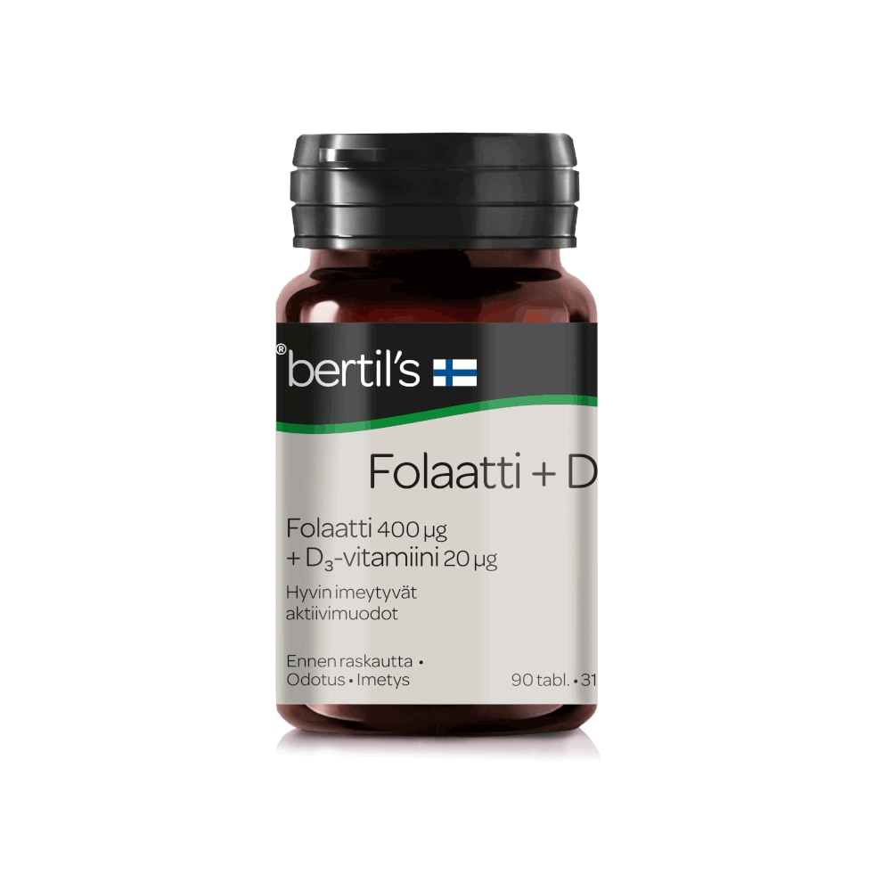 Bertil's folaatti 400 mcg + D-vitamiini PARASTA ENNEN 30.6.2022