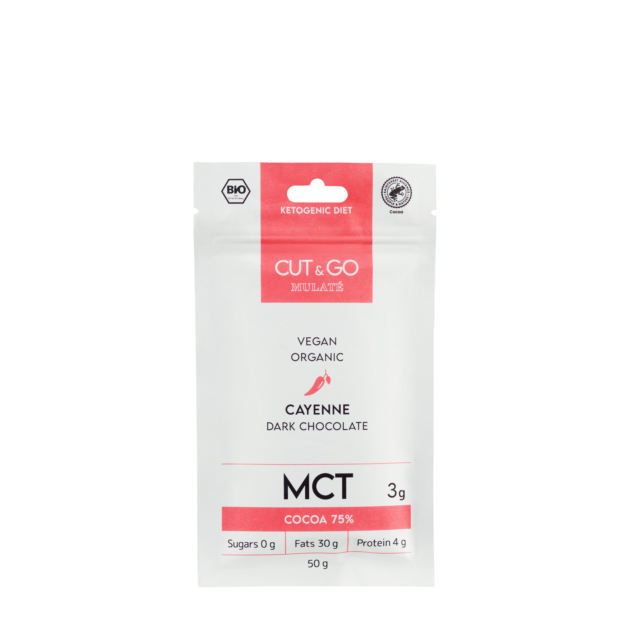 Cut & Go Tumma suklaa, cayennepippuri + MCT, luomu
