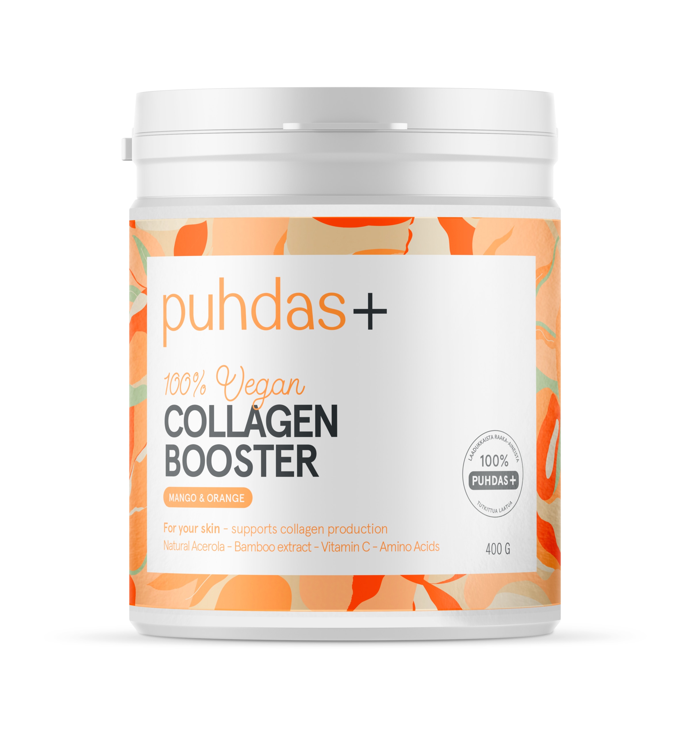 Puhdas+ Collagen Booster Mango-Orange vegaaninen kollageenibuusteri 400 g