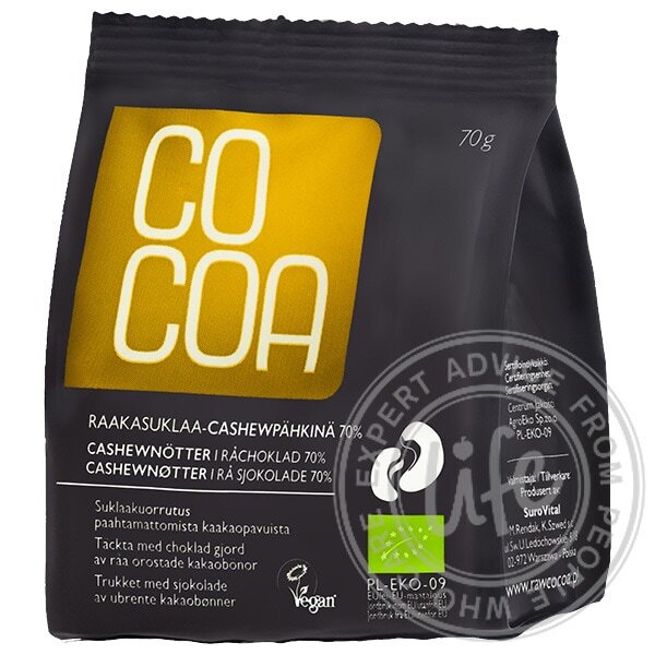 Cocoa Raakasuklaakuorrutetut Cashewpähkinät (L)