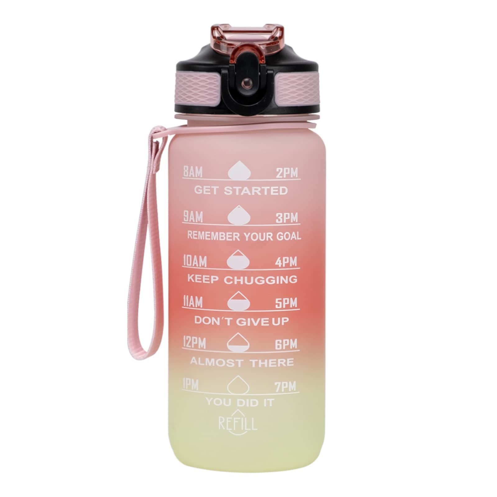 Motivaatiopullo vaaleanpunainen/keltainen 600ml