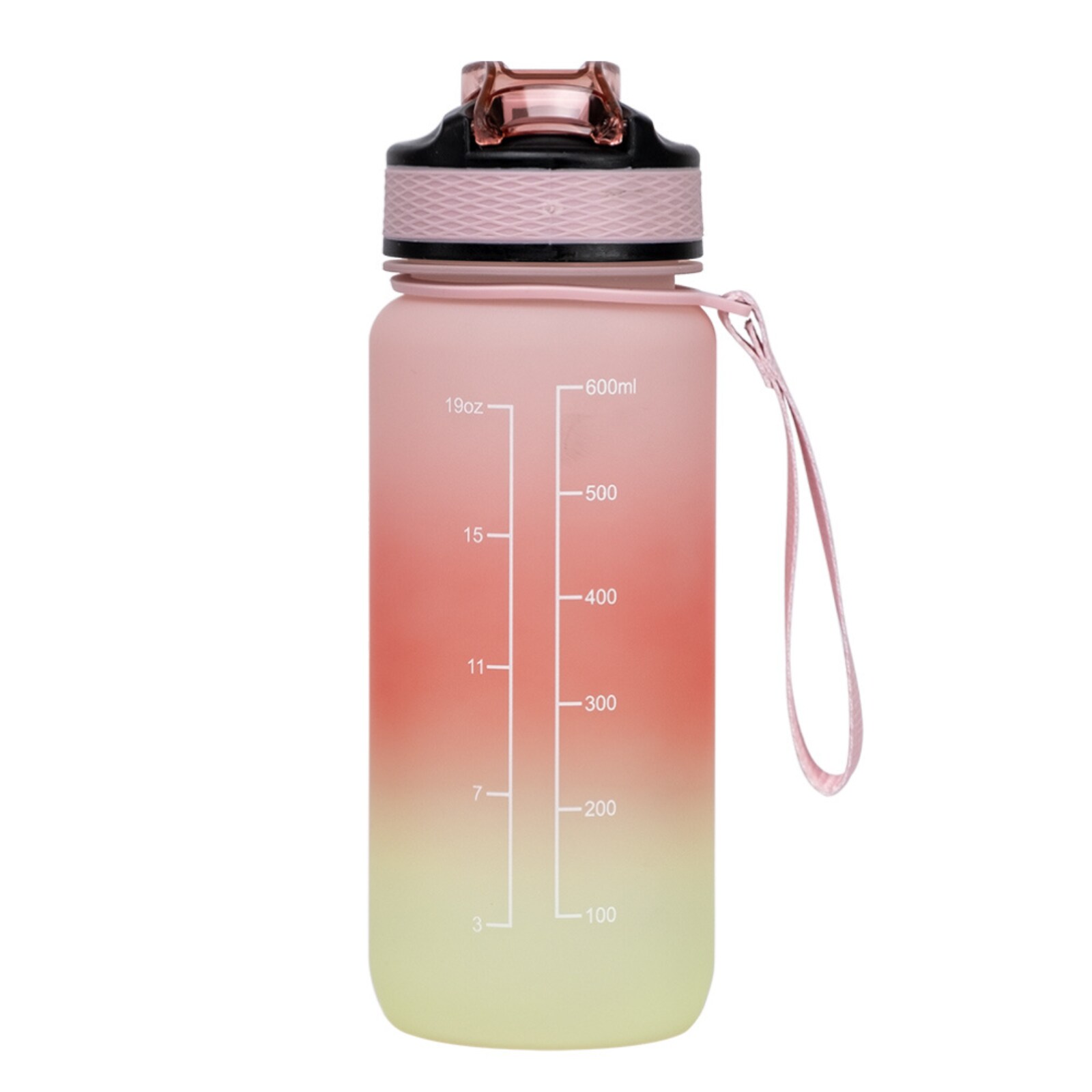 Motivaatiopullo vaaleanpunainen/keltainen 600ml