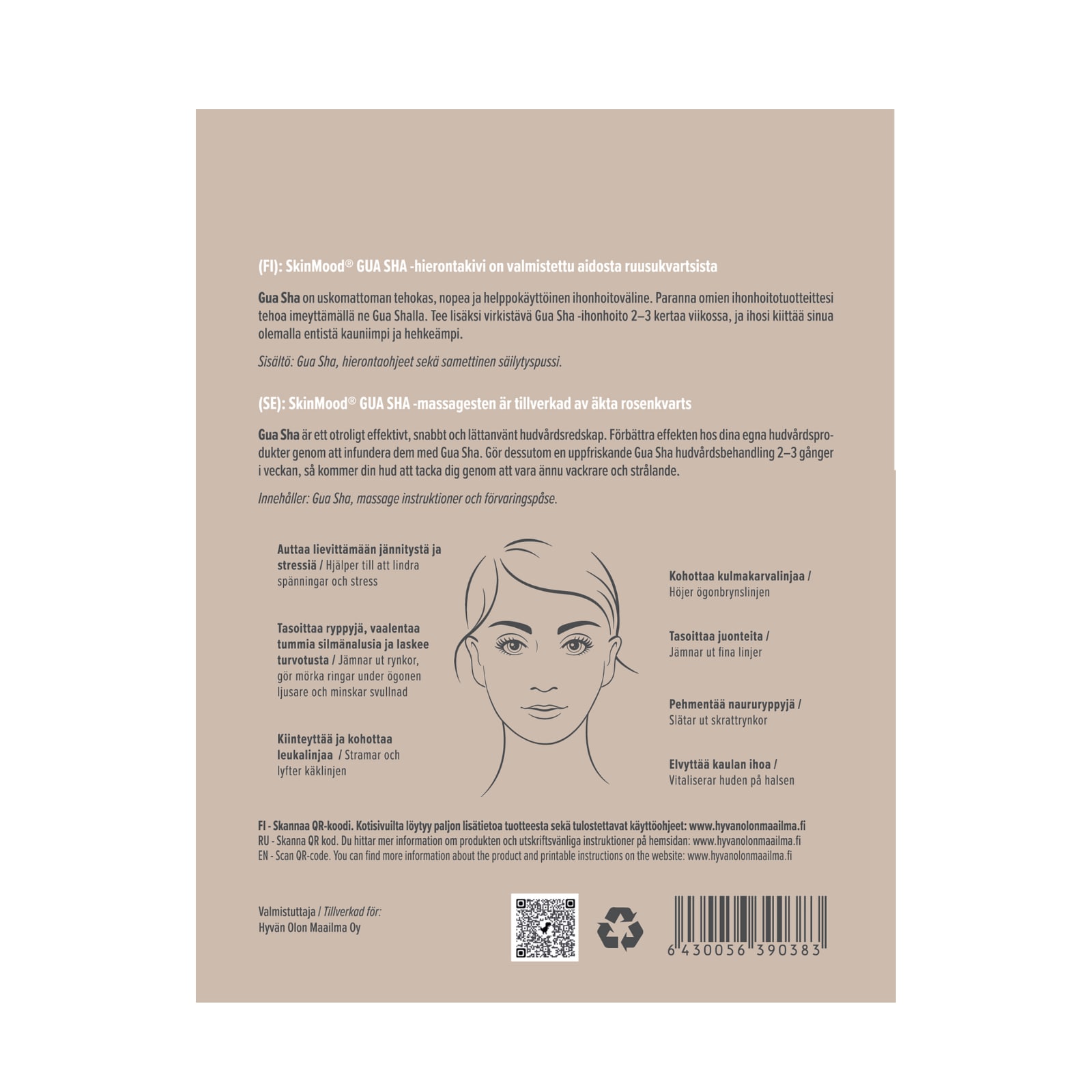 SkinMood Gua Sha Ruusukvartsi 1 kpl