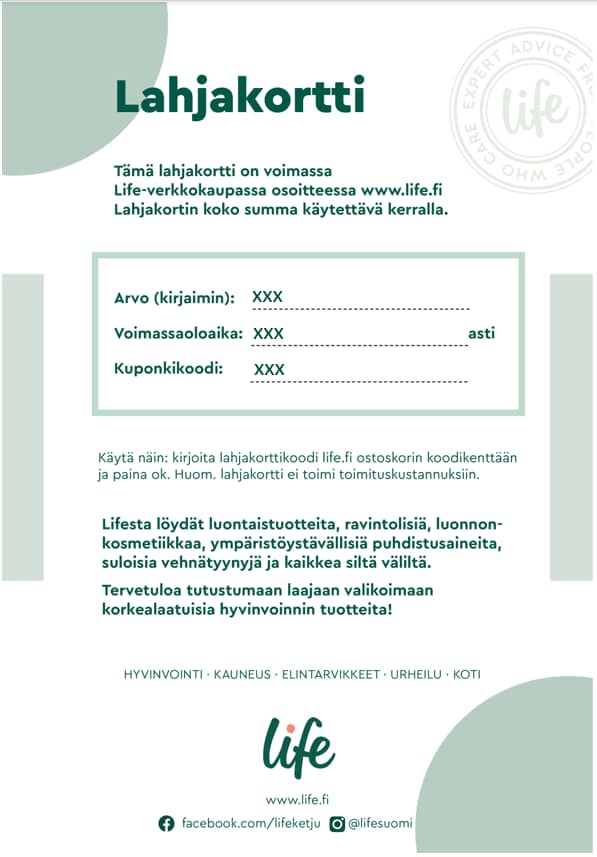 Lahjakortti verkkokauppaan