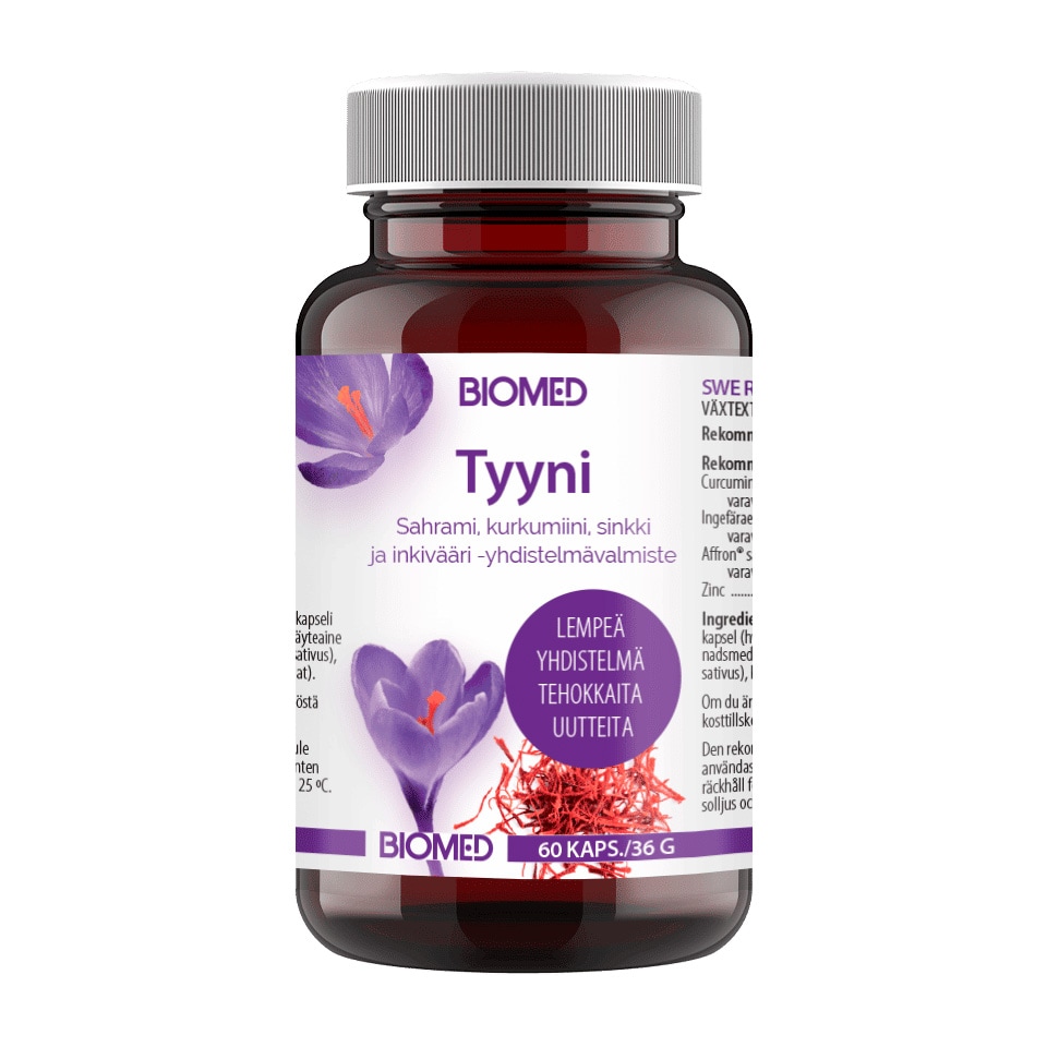 Biomed Tyyni - sahrami-kurkumiini-sinkki ja inkivääri -yhdistelmävalmiste