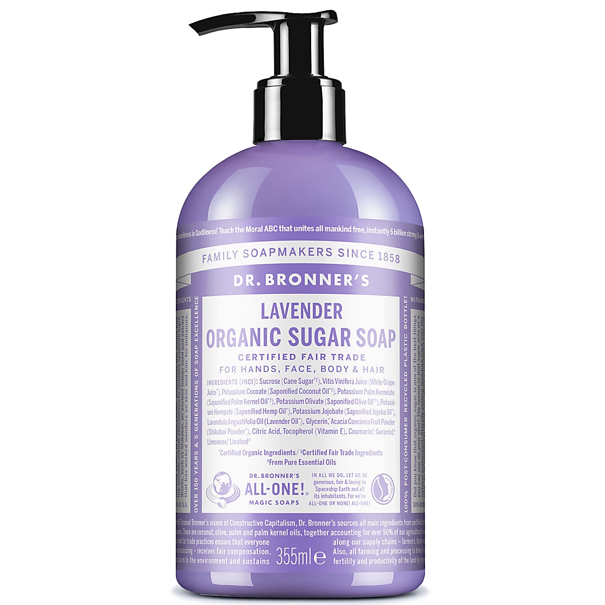 Dr Bronner's Sugar Lavender Pumpsoap saippua pumppupullossa