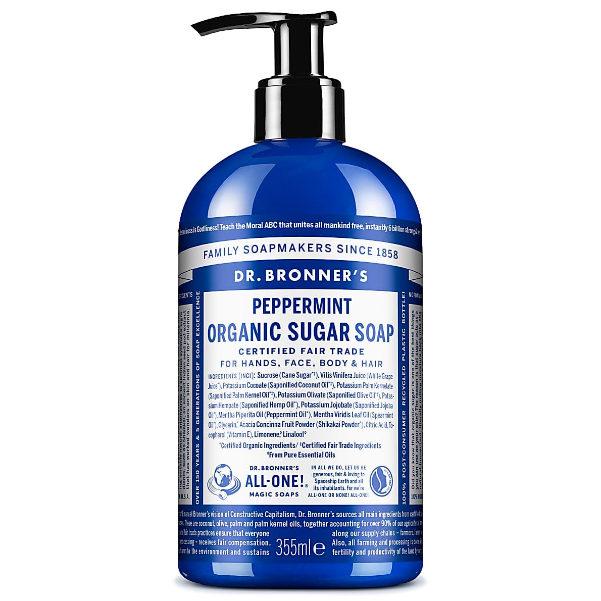 Dr Bronner's Sugar Peppermint Pumpsoap saippua pumppupullossa