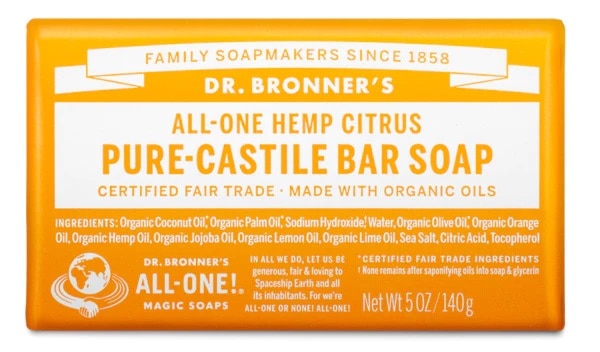 Dr Bronner's Citrus Orange Bar Soap palasaippua